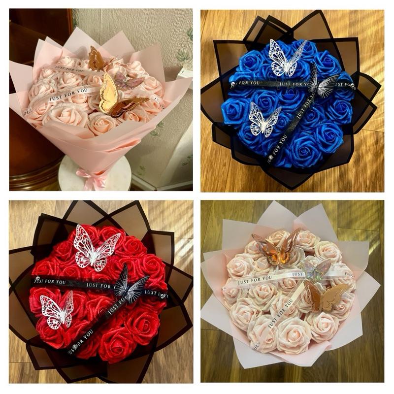 Elegant Butterfly Rose Bouquet in Blush Pink, Royal Blue and Red - Customizable for Any Occasion - Decorative, Decor Ornaments Gift artificial roses