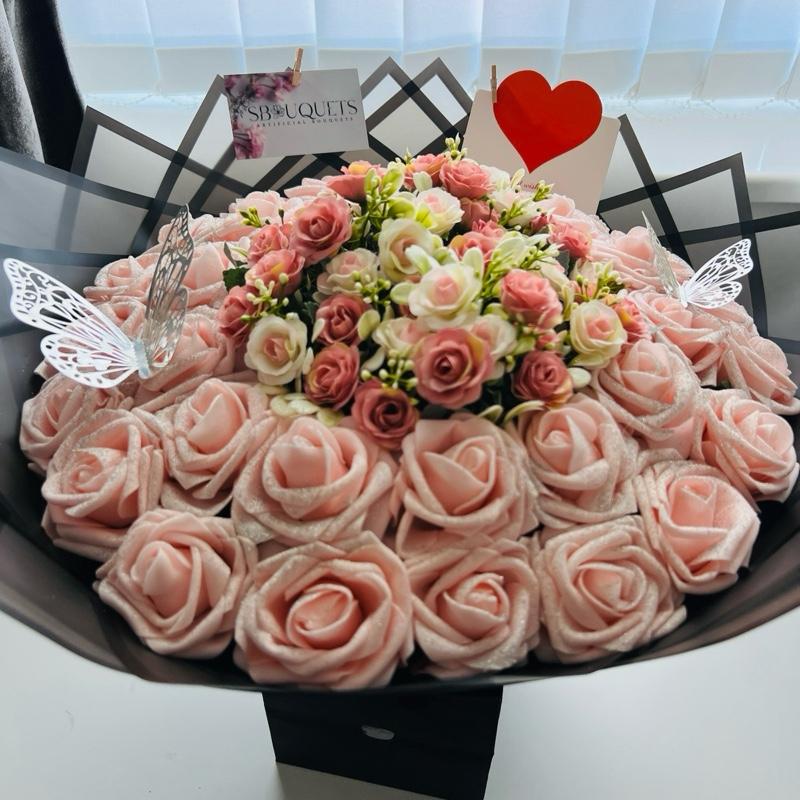 Blush Pink Eternal Rose Bouquet - Perfect Gift for All Occasions - Decorative, Decor artificial roses