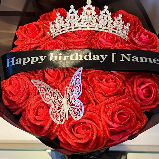 Personalised bouquets, tiara, butterflies , personalised ribbon , Decorative Gift Ornaments eternal bouquet
