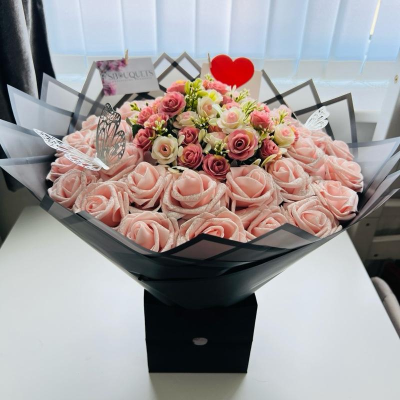 Blush Pink Eternal Rose Bouquet - Perfect Gift for All Occasions - Decorative, Decor artificial roses