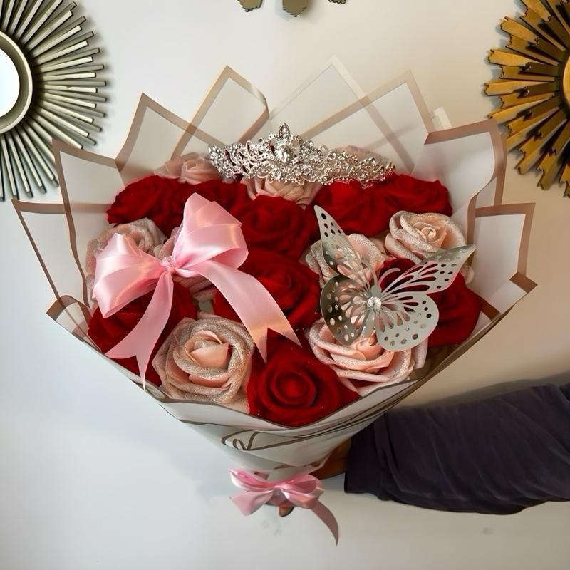 Royal Elegance Glitter Rose Flower Bouquet, all occasions celebrations artificial flowers bouquets Gift Decorative Decor Ornaments, gift